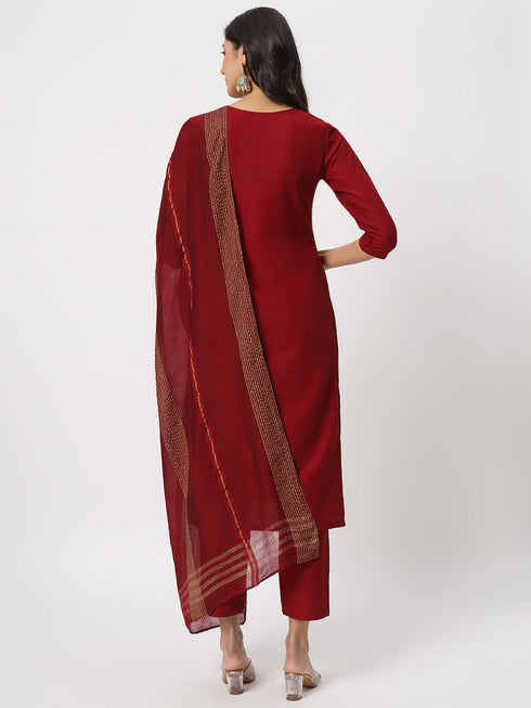 Maroon Cotton Pant Suit Acz3105 Closure View