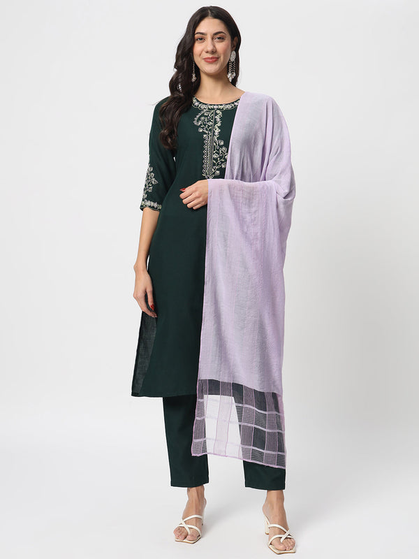 Bottle Green Cotton Pant Suit Acz3106