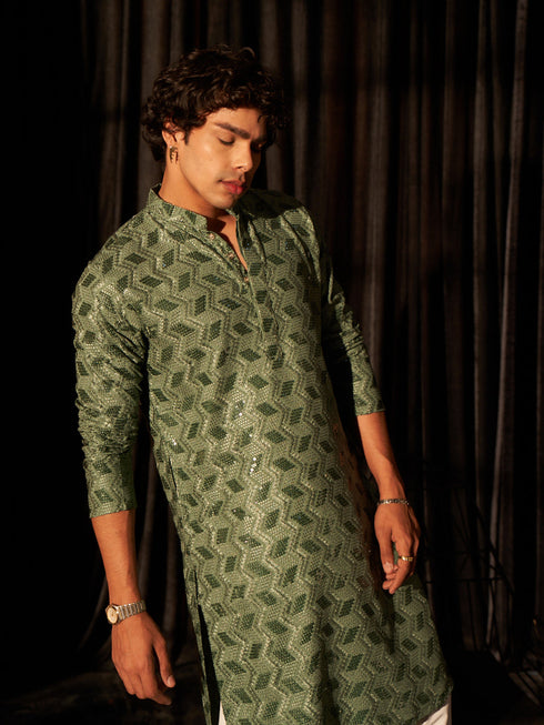 Green Kurta Viscose Payjama Closure View