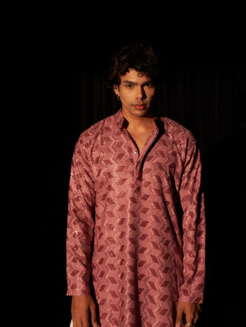 Pink Kurta Viscose Payjama Closure View