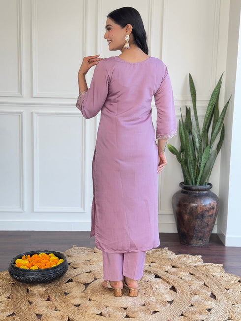 Purple Chanderi Pant Suit Acz3138 Closure View