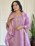 Purple Chanderi Pant Suit Acz3138 Back View