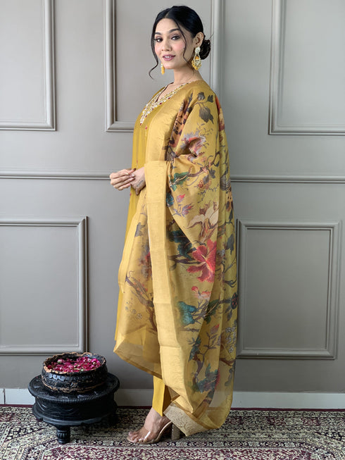 Mustard Pv Chanderi Pant Suit Acz3139 Back View