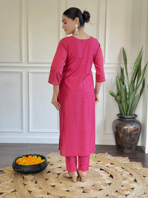 Pink Chanderi Pant Suit Acz3140 Closure View
