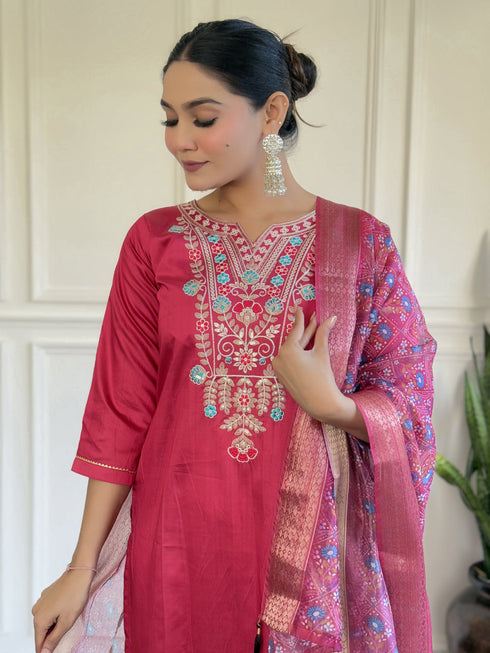 Pink Chanderi Pant Suit Acz3140 Back View