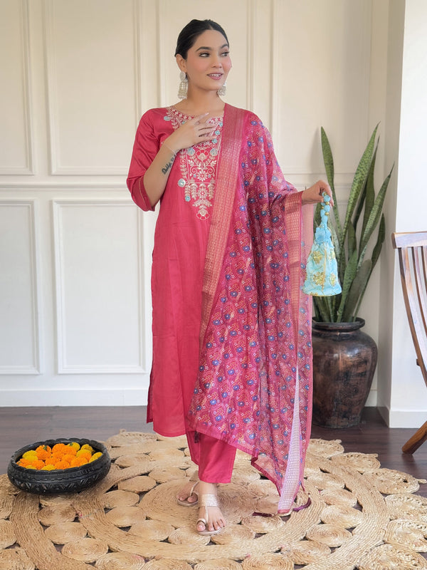 Pink Chanderi Pant Suit Acz3140