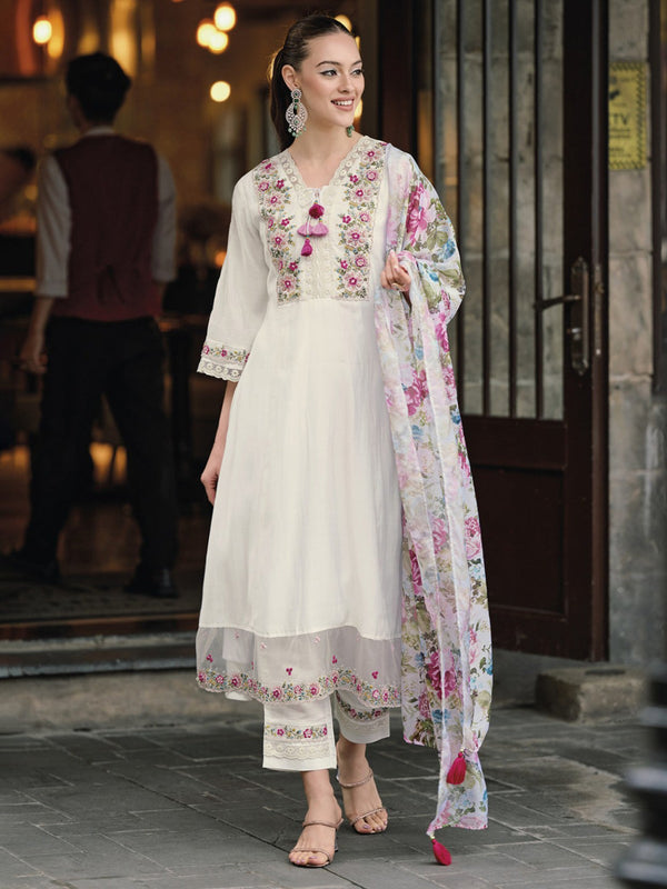 White Chanderi Pant Suit Acz3141