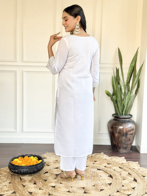 White Chanderi Pant Suit Acz3144 Closure View