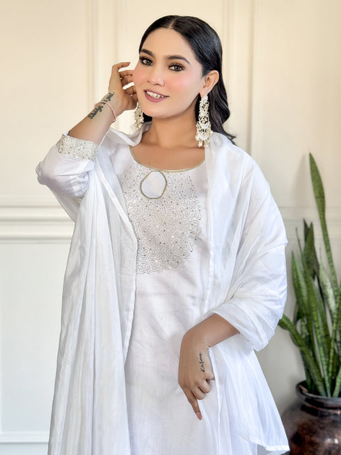 White Chanderi Pant Suit Acz3144 Back View