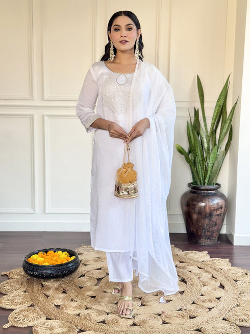 White Chanderi Pant Suit Acz3144