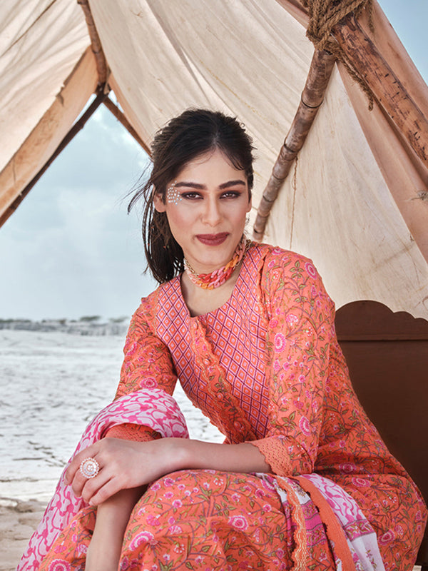 Orange Cotton Anarkali Suit Acz3155