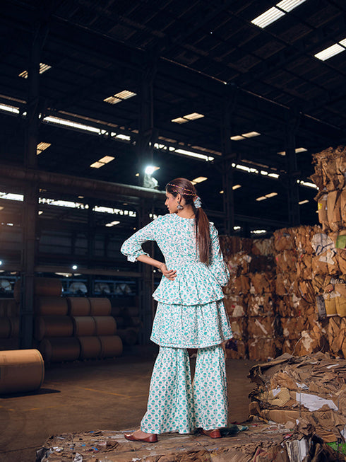 Sea Green Cotton Anarkali Suit Acz3158 Closure View