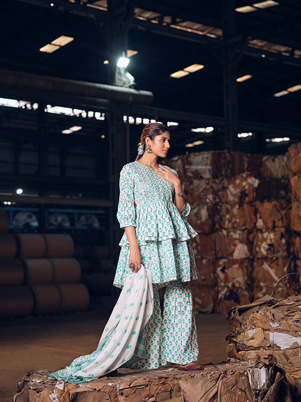 Sea Green Cotton Anarkali Suit Acz3158