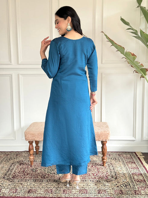 Blue Chanderi Viscose Pant Suit Acz3169 Closure View