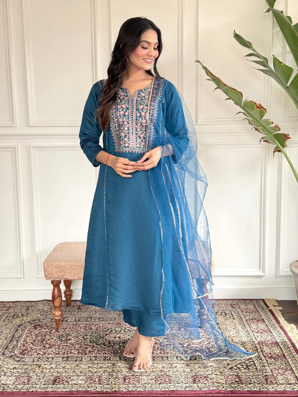 Blue Chanderi Viscose Pant Suit Acz3169