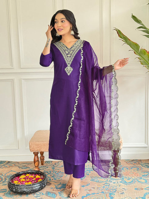 Purple Viscose Rayon Pant Suit Acz3173