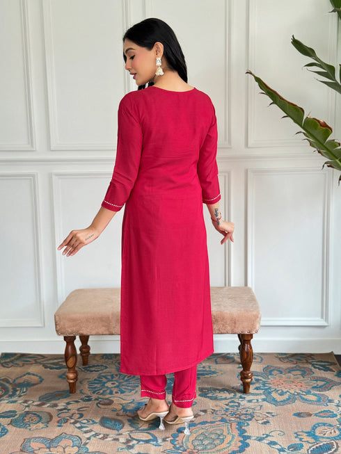 Red Viscose Rayon Pant Suit Acz3175 Closure View