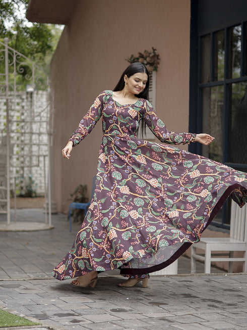 Wine Georgette Anarkali Suit Acz3197 Closure View