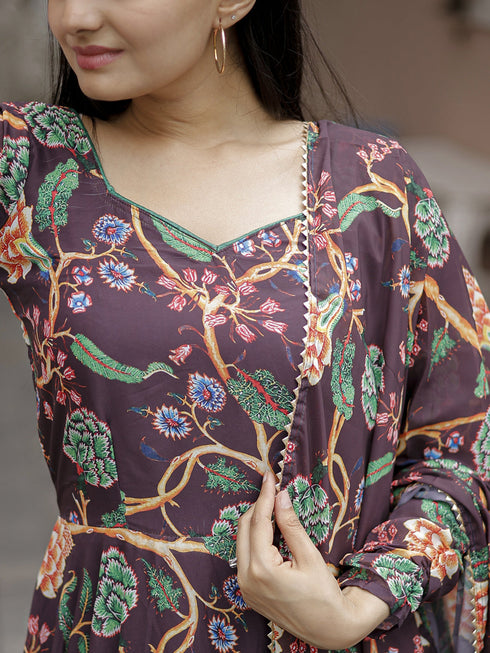 Wine Georgette Anarkali Suit Acz3197 Back View