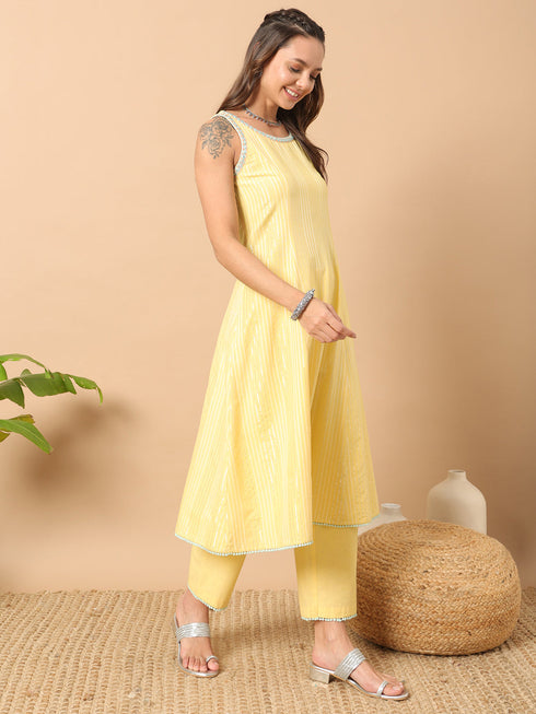 Yellow Lurex Cotton Pant Suit Acz3223 Closure View