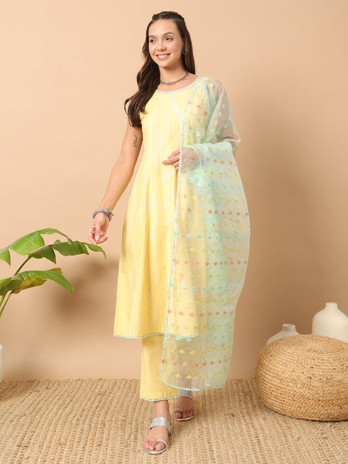 Yellow Lurex Cotton Pant Suit Acz3223