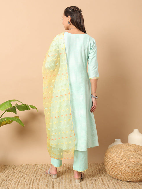Sea Green Lurex Cotton Pant Suit Acz3224 Back View
