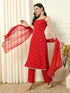 Red Crepe Pant Suit Acz3225 Back View