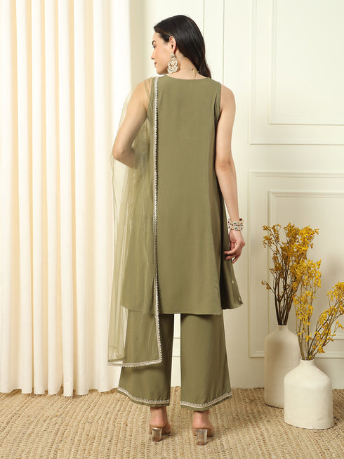 Green Crepe Pant Suit Acz3226 Closure View