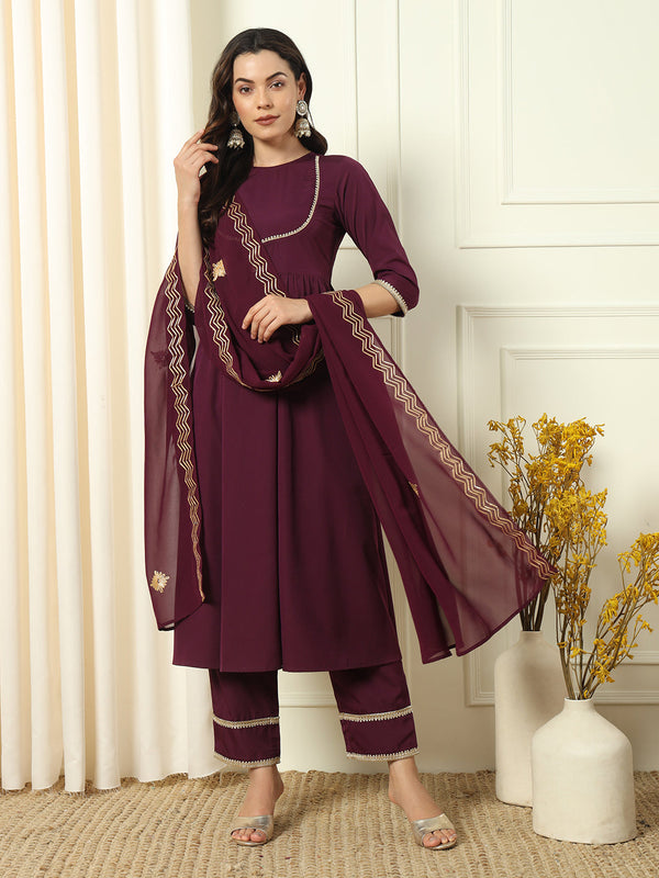 Wine Crepe Pant Suit Acz3228