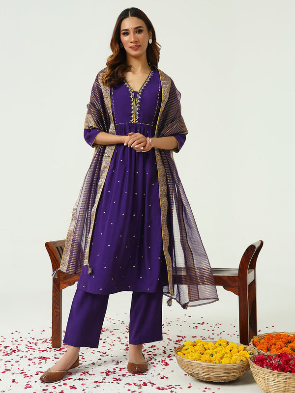 Purple Chanderi Pant Suit Acz3229