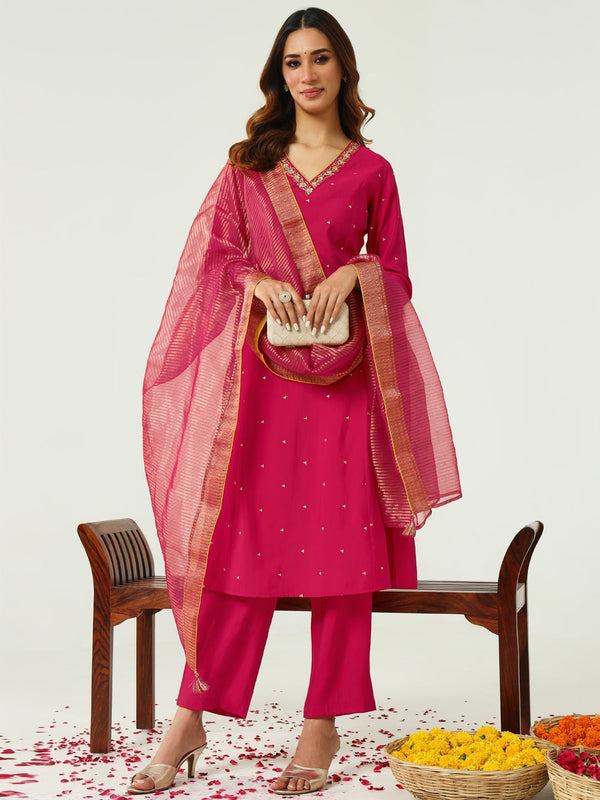 Pink Chanderi Pant Suit Acz3230