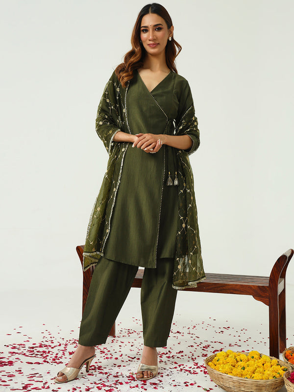 Green Silk Blend Pant Suit Acz3231
