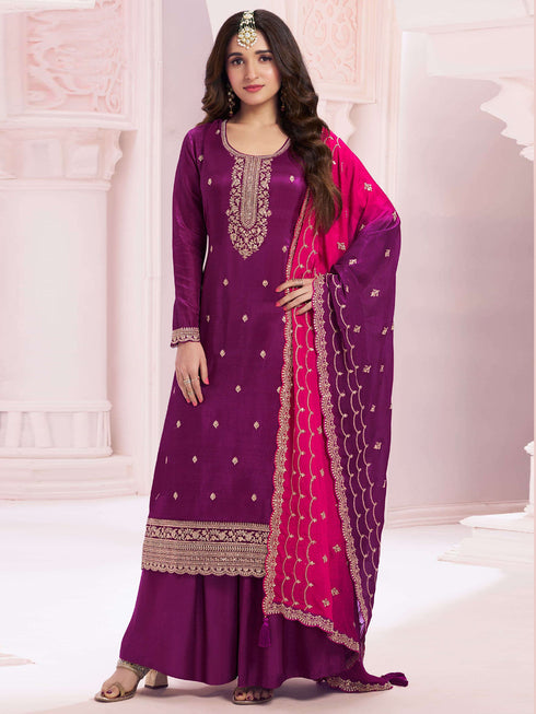 Grape Purple Vichitra Palazzo Suit Acz3268
