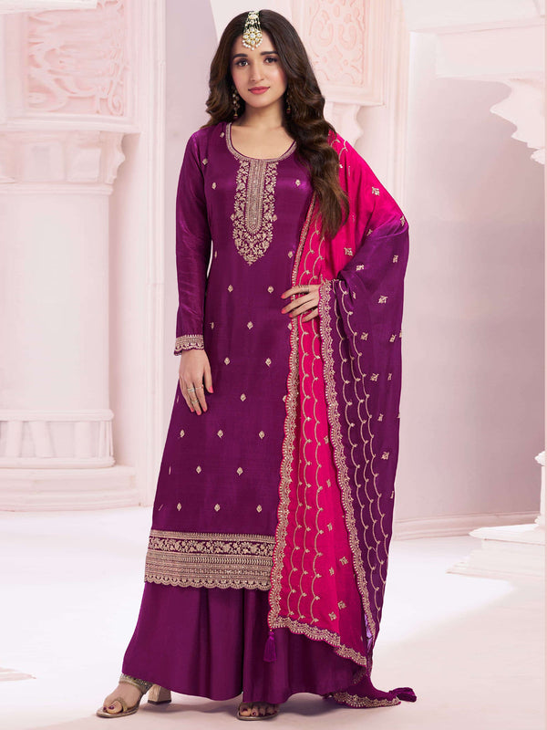 Grape Purple Vichitra Palazzo Suit Acz3268