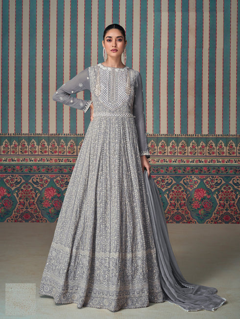 Grey Georgette Anarkali Suit Acz3278