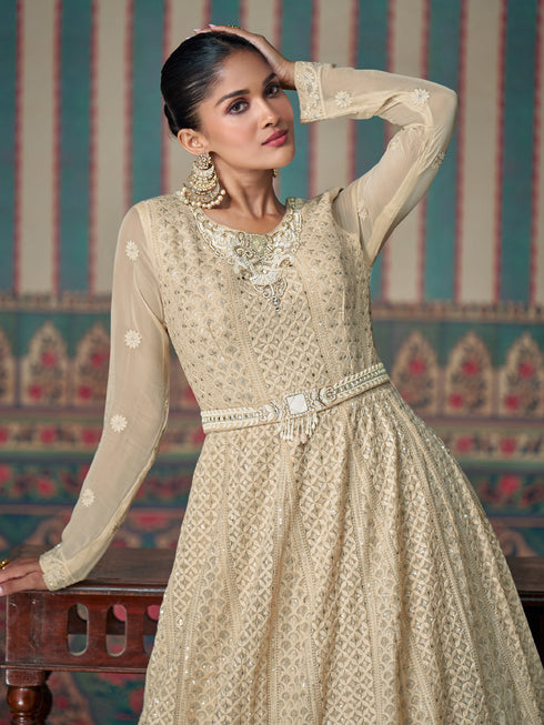 Beige Georgette Anarkali Suit Acz3279 Closure View