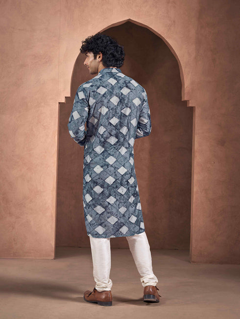 Blue Kurta Viscose Payjama Closure View