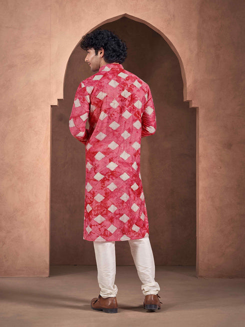 Red Kurta Viscose Payjama Closure View