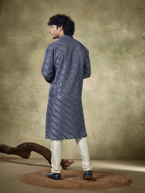 Blue Kurta Viscose Payjama Closure View
