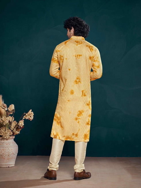 Yellow Kurta Viscose Payjama Closure View