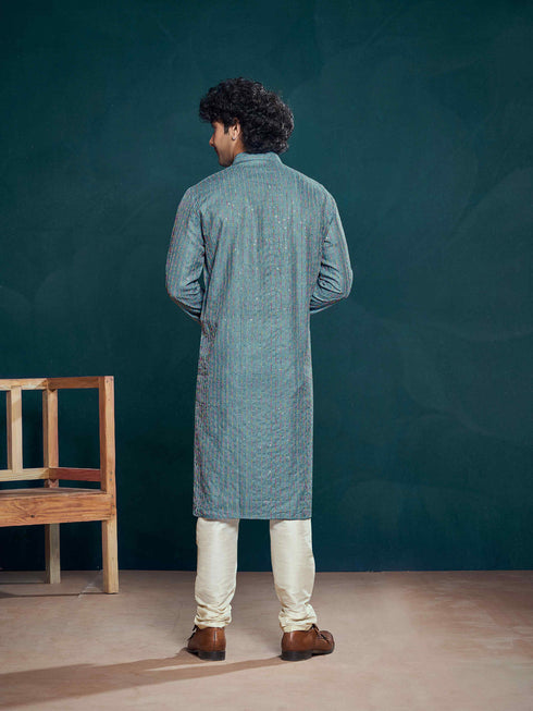 Blue Kurta Viscose Payjama Closure View
