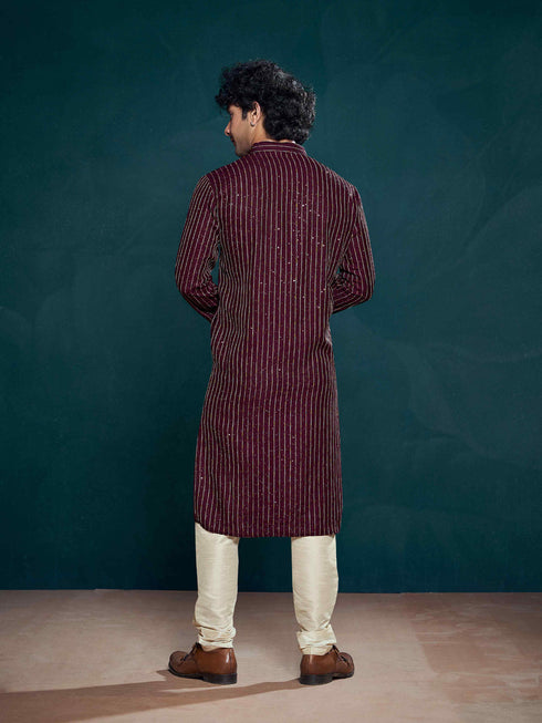 Wine Kurta Viscose Payjama Closure View