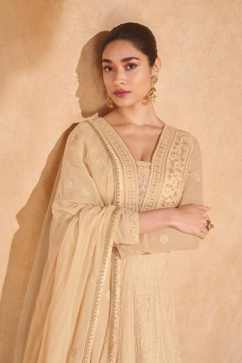 Peach Georgette Anarkali Suit Acz3339 Back View