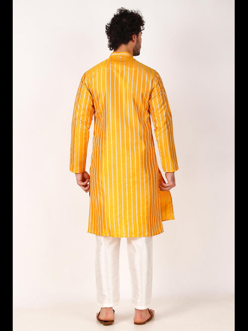 Yellow Kurta Art Silk Payjama Closure View