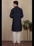 Navy Blue Kurta Jacquard Silk Payjama Closure View