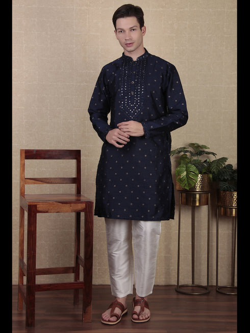 Navy Blue Kurta Jacquard Silk Payjama