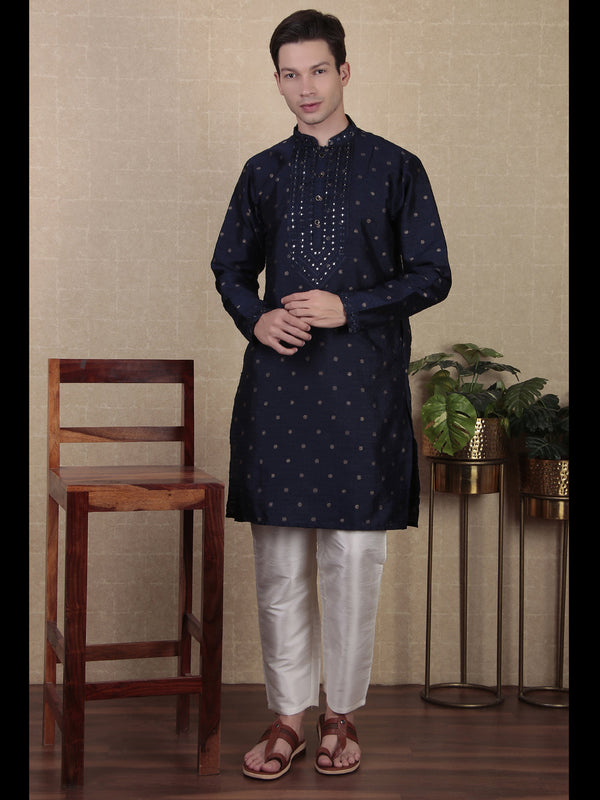Navy Blue Kurta Jacquard Silk Payjama