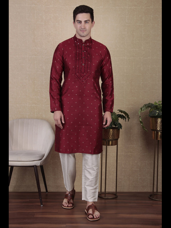 Maroon Kurta Jacquard Silk Payjama