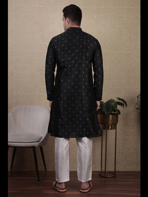 Black Kurta Jacquard Silk Payjama Closure View