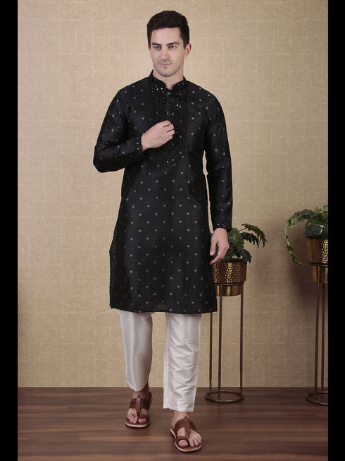 Black Kurta Jacquard Silk Payjama